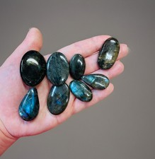 Natural Labradorite Cabochons Pendant Jewelry Making Crystals 8pc Dinged Lot TLC