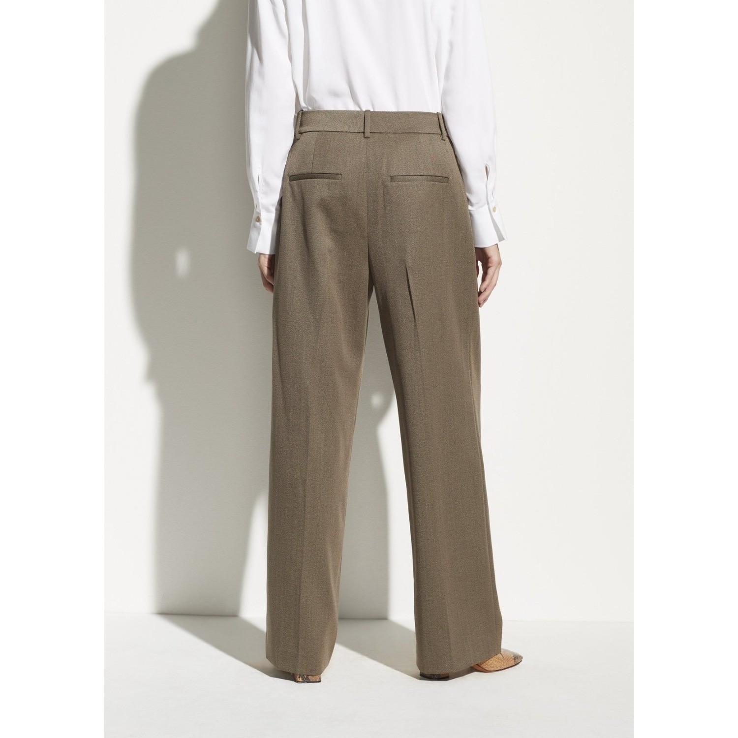 Vince Tailored Twill Pleated High Rise Wide Leg Trousers Brown Crop Pant Size 2