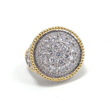 YGI Signed Two-Tone Vermeil Sterling Silver CZ Stone Cocktail Ring Size 7.75