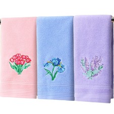 3 Pcs Floral Hand Towels 100% Cotton 14"x29" Elegant Decorative Bathroom Towe...