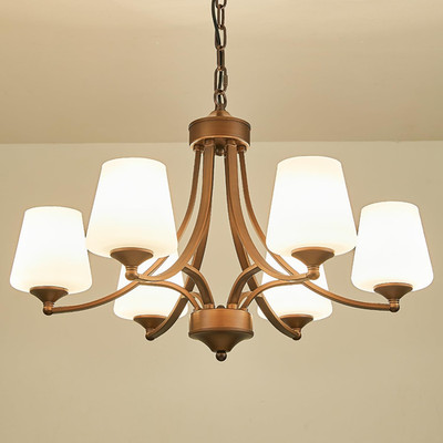 Rustic 6-Light Farmhouse Chandelier with Frosted Glass, Adjustable Height