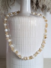 Perlenkette mit Citrin-Splitter 46 cm 925 Silberkarabiner Neu