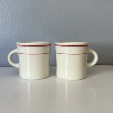 2 Homer Laughlin China Co. Red Bands Restaurant Ware MUG (3 1/2” H.)