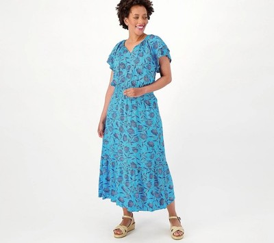 Destination 365 Midi Dress XXS Regular Printed Short Sleeve Smocking Floral Boho
