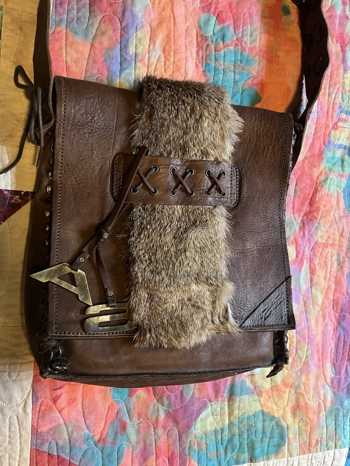 Bolso Bandolera Moderno Airstep Mid Cent Años 60 Cuero Borde de Piel Serie # Foto 2 de 4