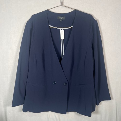 Talbots Plus Size 24W Dark Navy Blue Blazer Jacket Career Business Double Button