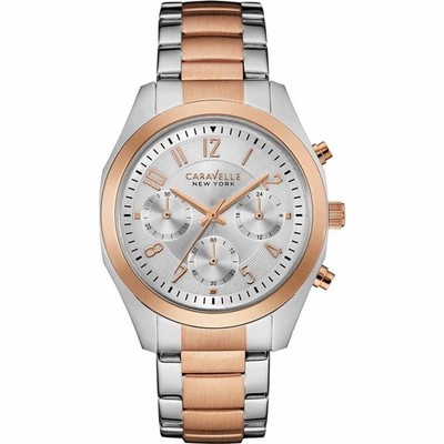 Ladies Caravelle New York Chronograph Dial Rose Gold Two Tone Watch 45L149