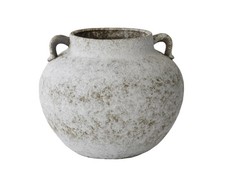 Rustic Farmhouse Textured Ceramic Vase with Two Handles, Distressed White Pot...