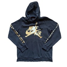 Nike Air Jordan Pullover Hoodie Sweatshirt Jumpman Black Gold Mens Large