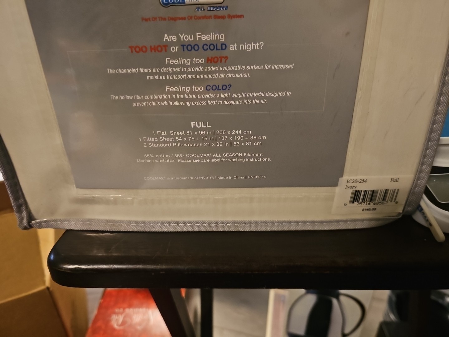 Degrees of Comfort Coolmax Cooling Sheets Set for Full Size Bed, Moisture