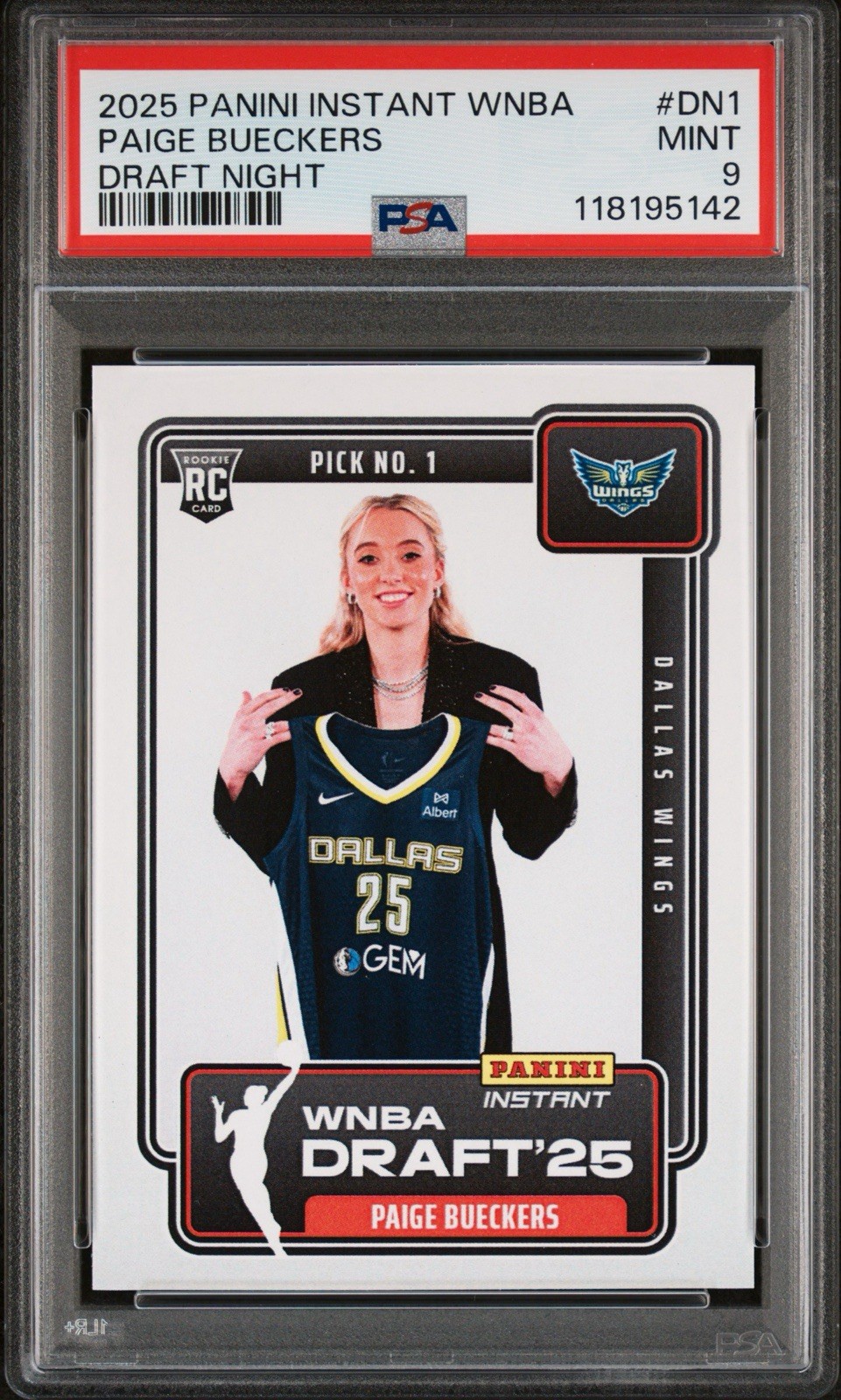 2025 Panini Instant WNBA Paige Bueckers Rookie #DN1 Draft Night PSA 9 view 1