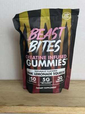 BEAST BITES Creatine Monohydrate Gummies Pink Lemonade Squeeze 5g 150ct