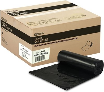 55-60 gallon trash bags, size 36 inches x 58 inches, black, pack of 100
