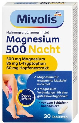 4x Mivolis Magnesium 500 Night Depot Vegan 30 Tablets 44g; Ships from Germany