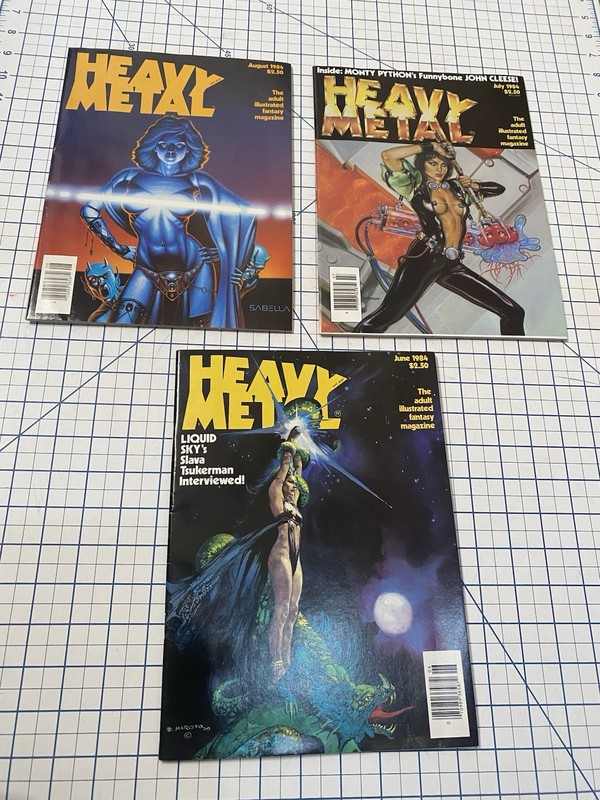 3-Heavy Metal Magazines 1984 AUGUST JULY JUNE Comic Fantasy RARE 80s Moebius