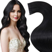 LaaVoo Human Hair Tape in Extensions Black Tape in Hair Extensions Invisible Hai