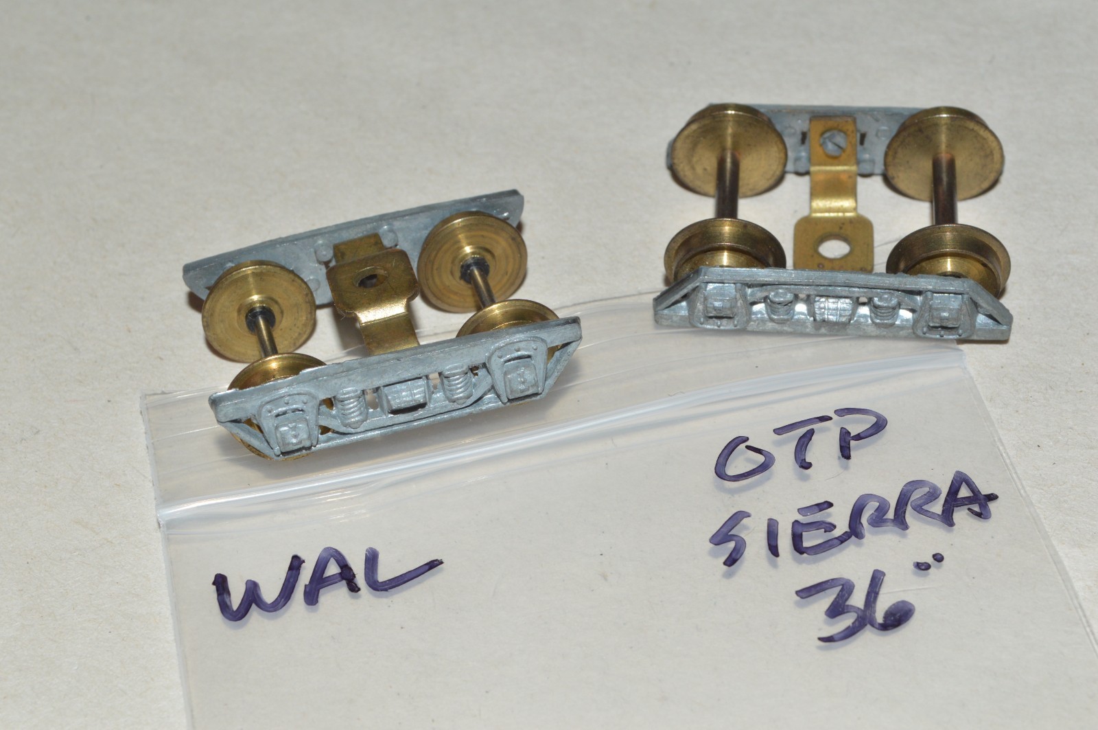 HO scale rigid metal passenger car trucks Walthers old time Sierra Overton