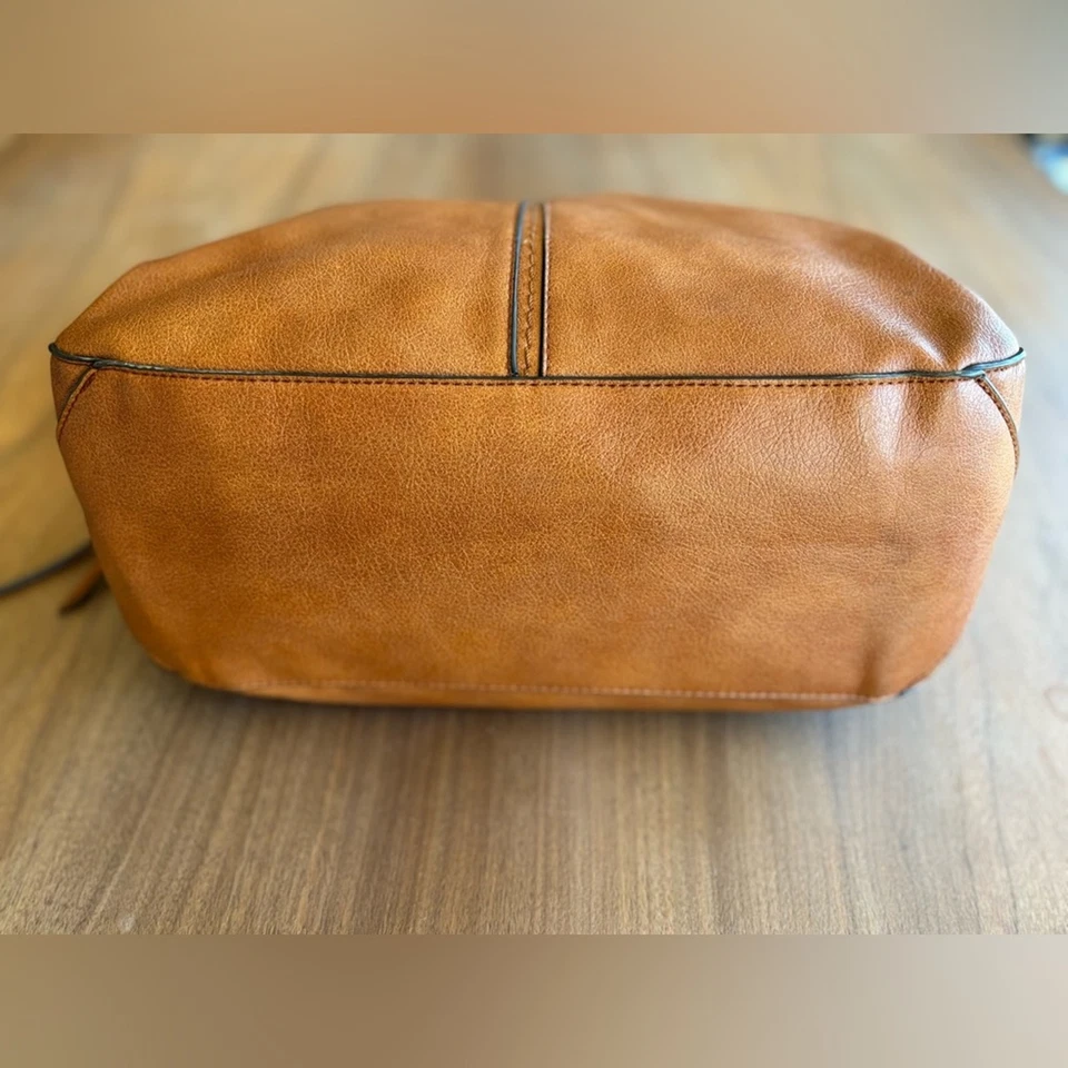 Boho Realer коричневый большой верхний молнии кожаная сумка с короткими ручками наплечная сумка - Изображение 3 из 4