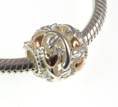 Chamilia 925 Silber & CZ ROSEVERGOLDET LOVE TREASURE Charm Perle, Herzen