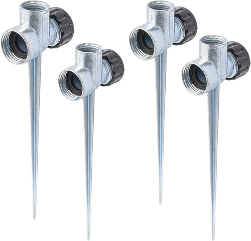 New ListingHourleey 4 Pack 1/2 inch Zinc Alloy Lawn Sprinkler Spike Base Water Flow Thru