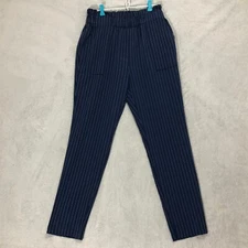 Style Rack Pinstripe Pants High Waist Paper Bag Waist Casual Blue Size Large