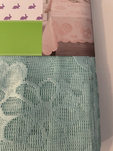 NWT Blue Lace Easter Tablecloth 60" x 104" Eggs Flowers New Scalloped Edge - Picture 3 of 6