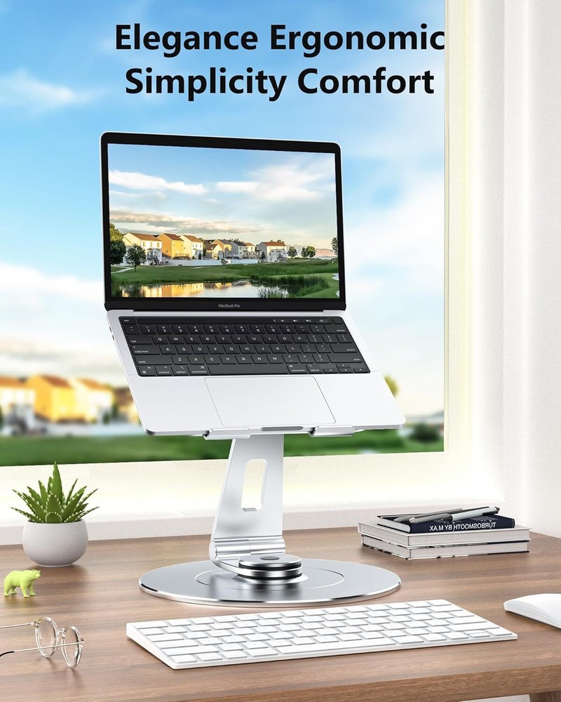 Ergonomic 360 Rotating Laptop Stand with Portable Riser for Desk