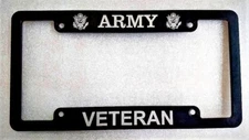 Billet Aluminum License Plate Frame, Black Anodized, Army Veteran 