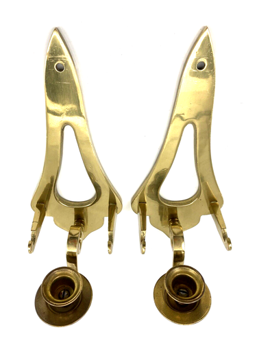 Solid Brass Glo-Mar Wall Sconces Candle & Plate Holder Pair Vintage 1950's - Picture 15 of 17