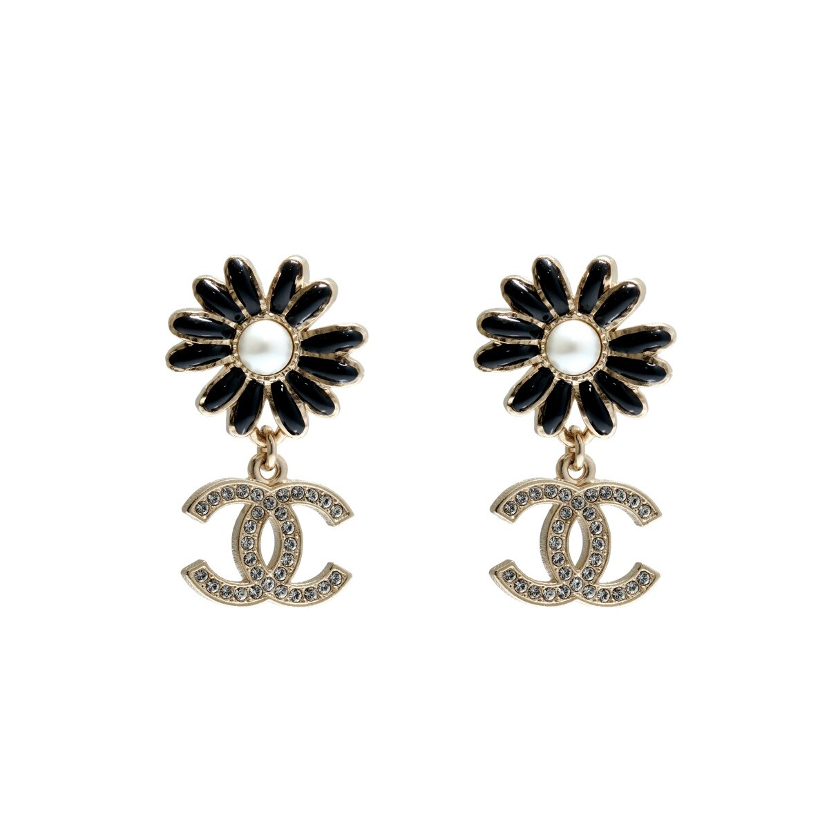 2023 Chanel Interlocking CC FlowerPetal Earrings Gem