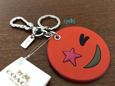 NWT COACH LEATHER WINKY EMOJI BAG CHARM KEY FOB KEYRING KEYCHAIN 65831