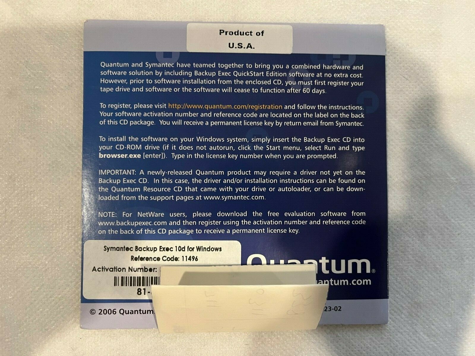 Quantum Software Kit - Symantec Backup Exec 10d, for Windows Servers with  Key | eBay