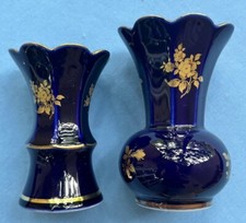 Two Bareuther Waldsassen Bavaria BTH 90 Echt Cobalt w Gold Small Posie Vases