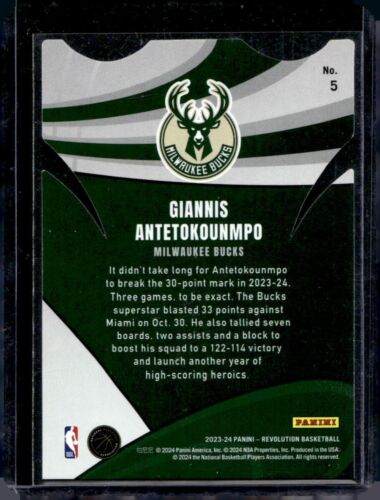2023-24 Revolution Giannis Antetokounmpo Lift off Die Cut #5 Bucks - Foto 2 di 2