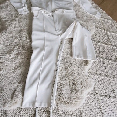 Le Voy's White Jumpsuit L Disco Party Vtg 1970s One Piece Belted Full Zip - Picture 13 of 19