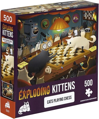 Exploding Kittens Cats Playing Chess 500 Pc Jigsaw Puzzle, Brand New-Sealed Box!