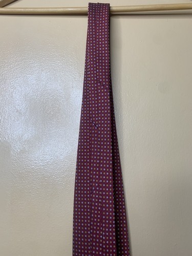 PURA SETA Mens Classic Designer Tie 100% Silk Burgundy Geometric Necktie ITALY - Picture 16 of 24