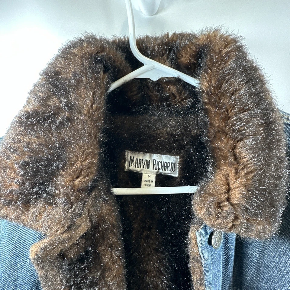 Denim And faux Fur Coat By Marvin Richard’s Woman’s Size Medium - M - Image 4 of 4