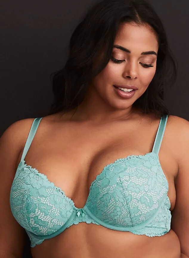 NWT TORRID $48 Teal Blue Chunky Lace Push Up Plunge Bra Size 36D Sexy  Underwire