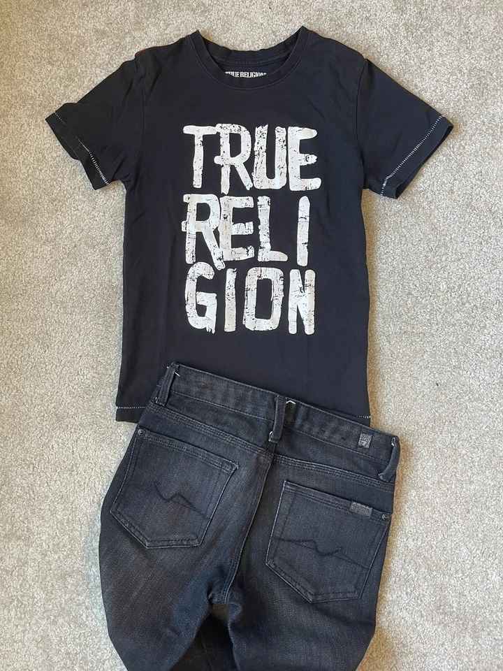 7 for all mankind Black Boy Jeans Sz 8 & Sz Small True Religion Tshirt. Set Of 2 - Image 4 of 4