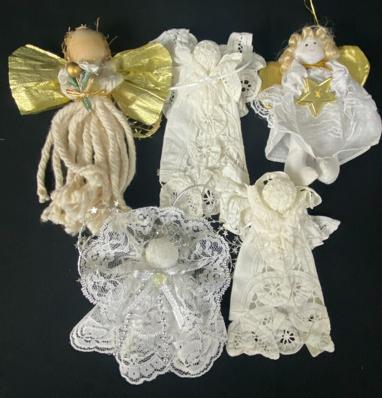 Vintage Lace Angel Christmas Ornaments Lot Of 5 Holiday