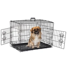 30" Dog Crate Kennel Folding Pet Dog Cage 2 Door Pet House with Tray Pan Black
