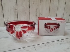 Milkasa Christmas Celebrations Ruby Ribbon Crystal Candy Dish Bowl 4.75”