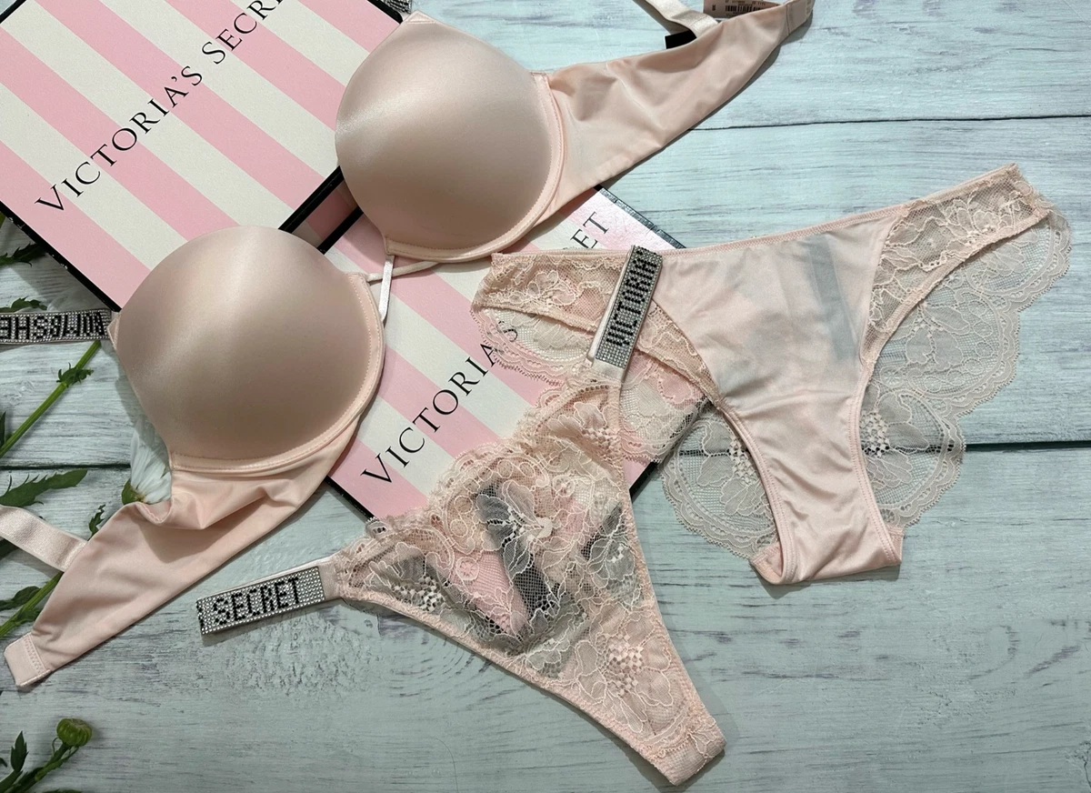 Victoria's Secret Bombshell 3 Pcs Shine Strap Bra Set Light Pink