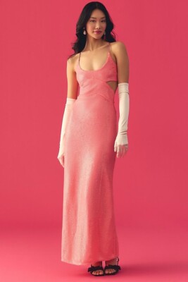 pink sequin dress anthropologie Anthropologie Love The Label Sequin Cut Out Dress Size L Barbie Pink NWT
