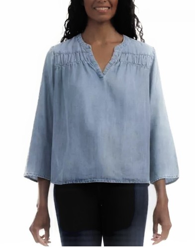 Splendid Ladies' V-Neck Blouse. Loose Fit, Size XL, Color Blue, 100% Lyocell.