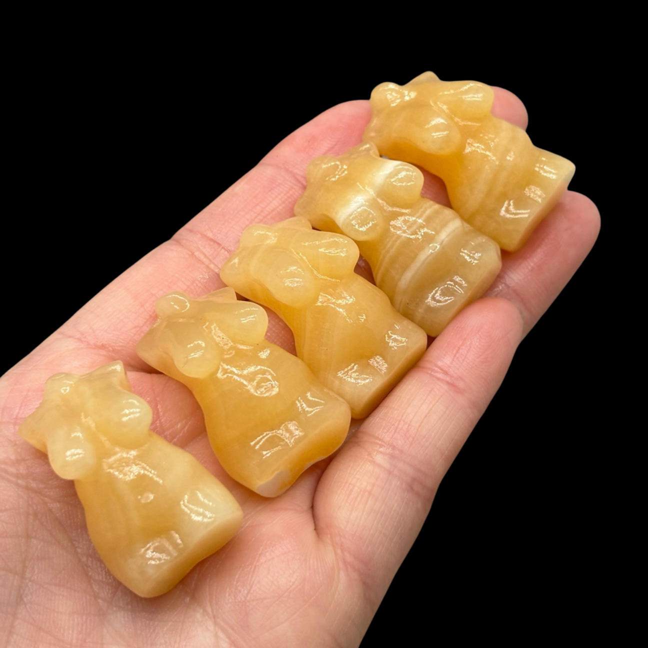 Top Natural Calcite Female model Skull Carved mini  Crystal Skull Statue 5pcs