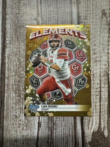 CAM RISING 2023 Bowman University Best Football Elements GOLD REF # 27/50 - Picture 1 of 2