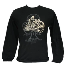 Jimmy Shine Skeleton on Motorcycle Long Sleeve black T-Shirts 100% Cotton
