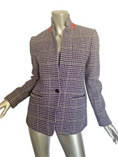 Womans J.Crew Blue Gray Regent Blazer Jacket Tweed Houndstooth Wool Size 4